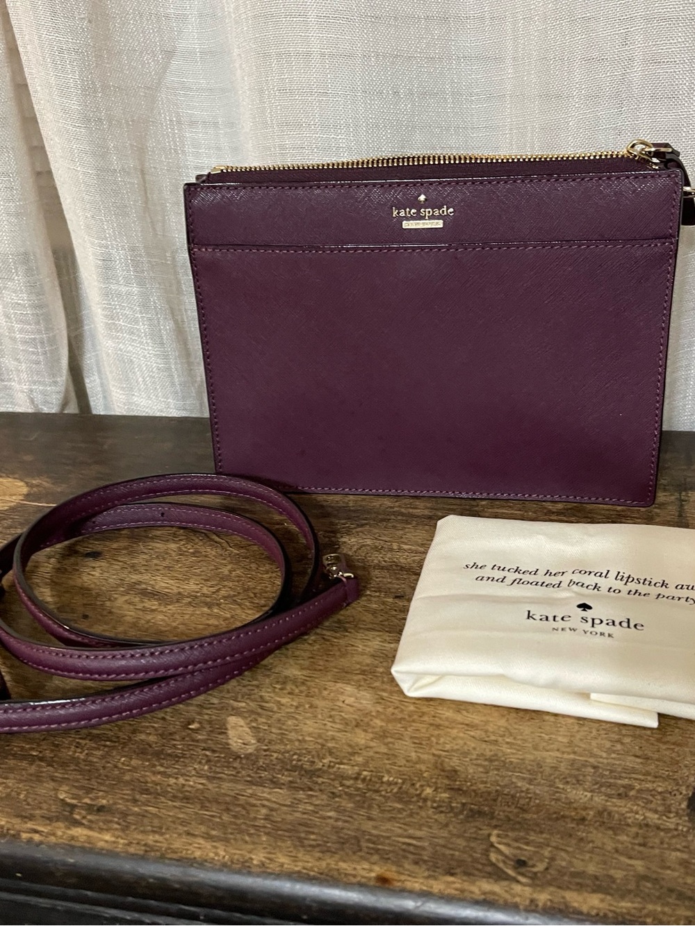 kate spade Deep Plum Saffiano Crossbody Bag with Gold Hardware